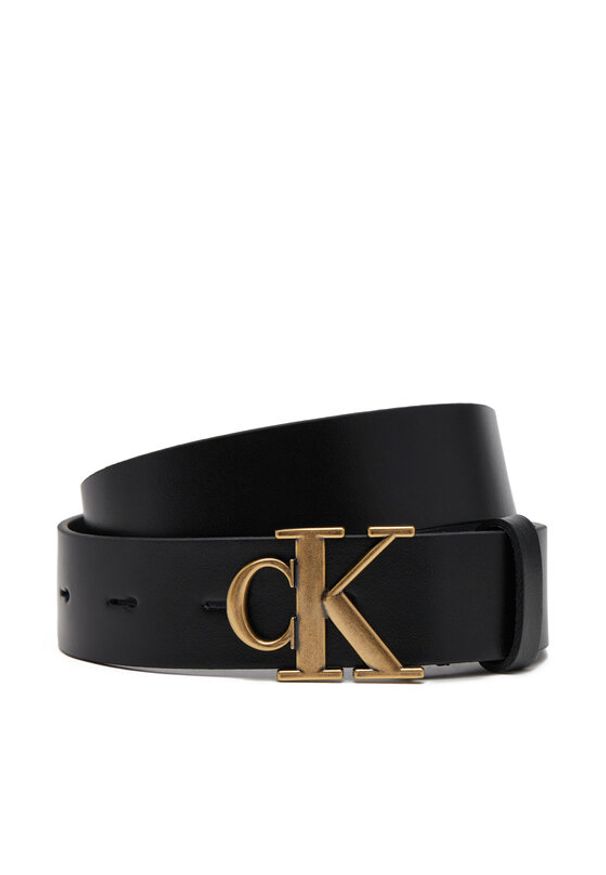 Calvin Klein Jeans Pasek Damski Monogram Placque Buckle 30Mm LV04K7002G Czarny. Kolor: czarny. Materiał: skóra