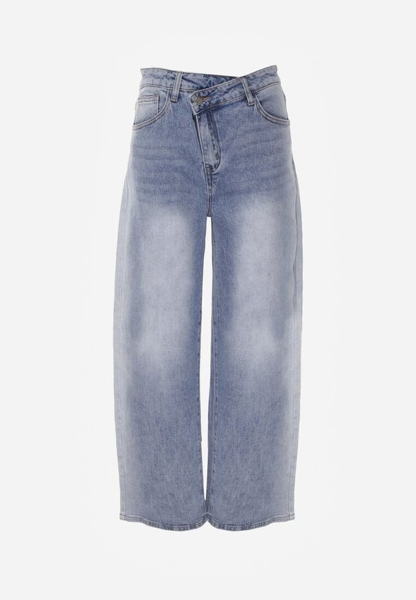 Renee - Niebieskie Jeansy High Waist Balloon z Bawełny z Asymetrycznym Zapięciem Myrea. Okazja: na co dzień. Stan: podwyższony. Kolor: niebieski. Styl: street, sportowy, elegancki, casual
