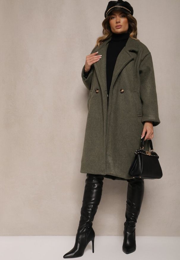 Renee - Zielony Dwurzędowy Płaszcz Oversize z Wełną Spolete. Kolor: zielony. Materiał: wełna. Styl: elegancki