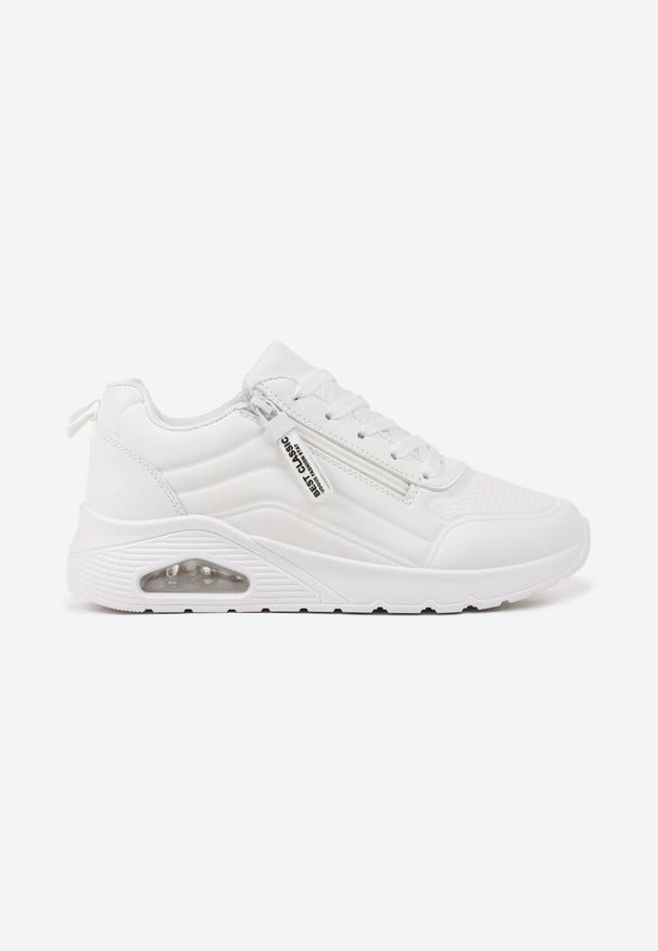 Born2be - Białe Sneakersy na Grubej Podeszwie z Tłoczonymi Paskami Justinalin. Okazja: na co dzień. Zapięcie: pasek. Kolor: biały. Wzór: paski. Sport: turystyka piesza