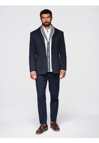 Ombre Clothing - Dzianinowa marynarka męska o dopasowany kroju - granatowa V3 - Rozmiar: XXL. Okazja: na spotkanie biznesowe, do pracy, na co dzień. Kolor: niebieski. Materiał: dzianina. Styl: klasyczny, biznesowy, casual, elegancki #4
