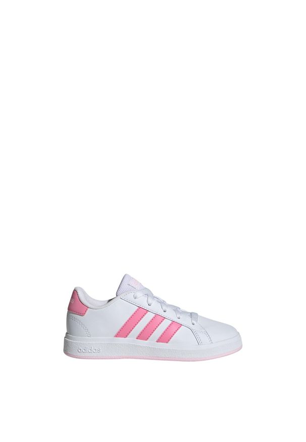 Buty do chodzenia dla dzieci Adidas Grand Court Lifestyle Tennis Lace-Up. Kolor: biały, różowy, wielokolorowy. Materiał: materiał. Sport: turystyka piesza