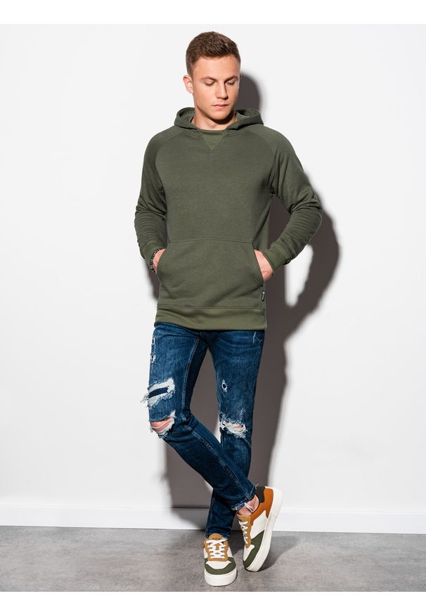 Ombre Clothing - Bluza męska z kapturem B1085 - khaki - XXL. Typ kołnierza: kaptur. Kolor: brązowy. Materiał: bawełna, poliester