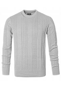 Lekki, Męski Sweter Bawełniany - Pako Jeans - Jasny Popiel, Faktura Materiału. Okazja: na spotkanie biznesowe, do pracy. Materiał: bawełna. Styl: biznesowy, klasyczny #1