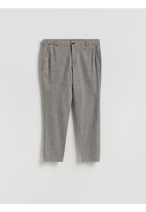 Reserved - Spodnie chino slim w kratę - ciemnoszary. Kolor: szary. Materiał: wełna, tkanina