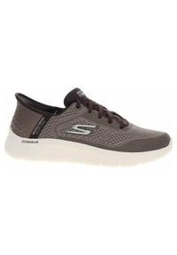 skechers - Buty do chodzenia męskie Skechers Go Walk Flex New World. Zapięcie: sznurówki. Kolor: brązowy. Materiał: materiał, syntetyk, tkanina. Szerokość cholewki: normalna. Sport: turystyka piesza