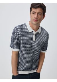 Reserved - Bawełniany sweter polo - granatowy. Typ kołnierza: polo. Kolor: niebieski. Materiał: bawełna #1