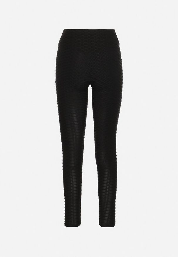 Born2be - Czarne Legginsy Sportowe z Elastyczną Gumką i Tłoczonym Wzorem Ardisa. Okazja: na co dzień. Kolor: czarny. Styl: sportowy