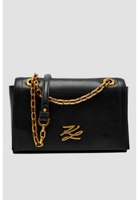 Karl Lagerfeld - KARL LAGERFELD Czarna skórzana listonoszka Autograph. Kolor: czarny. Materiał: skórzane. Styl: casual, elegancki #1