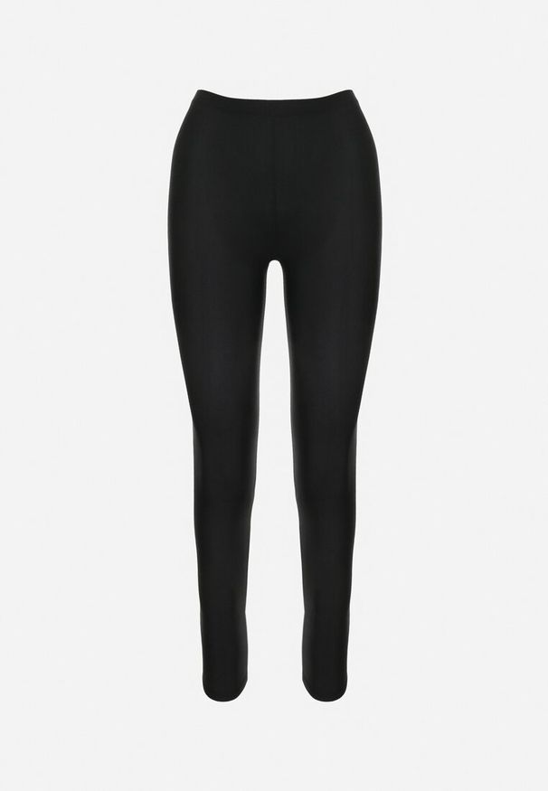 Born2be - Czarne Legginsy z Gumką w Pasie Lecouno. Kolor: czarny. Materiał: tkanina. Wzór: aplikacja, gładki, jednolity