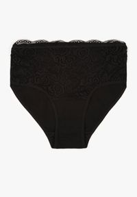 Renee - Czarne Majtki Figi z Bawełny Zdobione Koronką Idivia. Kolekcja: plus size. Kolor: czarny. Materiał: koronka, bawełna. Wzór: koronka, aplikacja