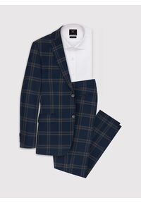 Pako Lorente - PAKO LORENTE – Granatowe spodnie garniturowe w kratę. Kolor: niebieski. Materiał: wełna, poliester, elastan #7