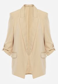 Renee - Beżowa Niezapinana Marynarka z Rękawami 3/4 i Kieszeniami na Klapy Farsana. Kolor: beżowy. Wzór: jednolity #8