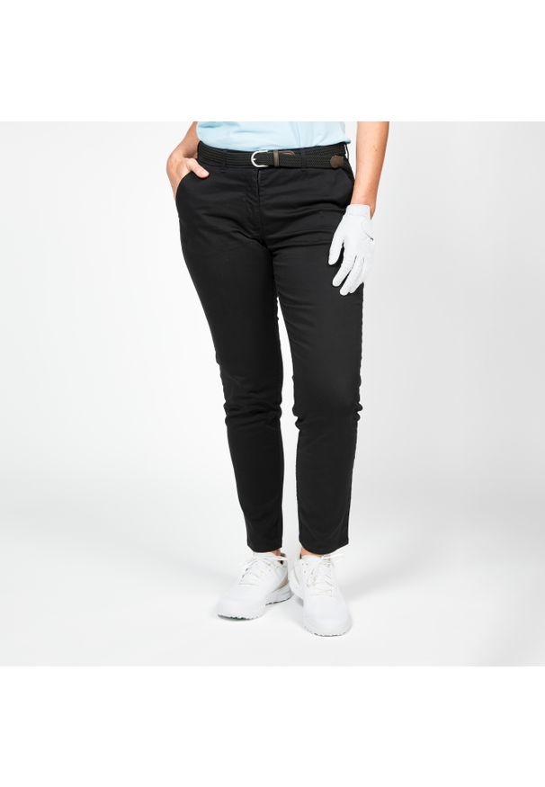 INESIS - Spodnie do golfa chino damskie Inesis MW500 bawełniane. Kolor: czarny. Materiał: materiał, elastan, poliester, bawełna. Sport: golf