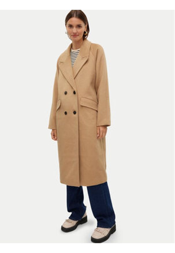 Vero Moda Płaszcz wełniany Harper 10320446 Beżowy Regular Fit. Kolor: beżowy. Materiał: syntetyk