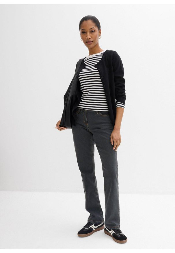 bonprix - Jeansy ze stretchem straight, mid waist. Kolor: czarny