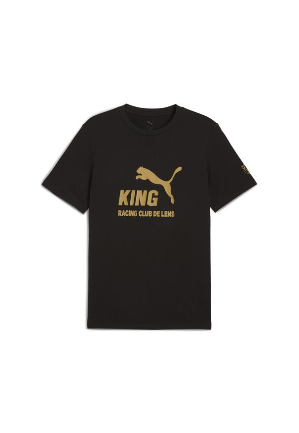 Puma - Męska koszulka z logo RC Lens KING PUMA Black Matte Gold Beige. Kolor: czarny, beżowy, wielokolorowy, żółty. Sport: piłka nożna