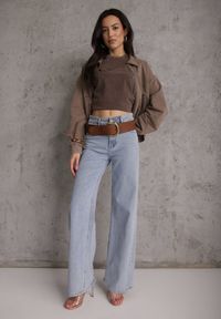 Renee - Beżowa Bluza Bomberka z Bawełny Oversize Ozdobiona Kołnierzem Vimelles. Okazja: na co dzień. Kolor: brązowy. Materiał: bawełna. Wzór: aplikacja. Styl: casual, elegancki #2