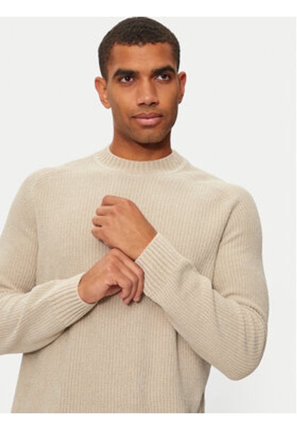 BOSS - Boss Sweter 50523568 Beżowy Regular Fit. Kolor: beżowy. Materiał: bawełna