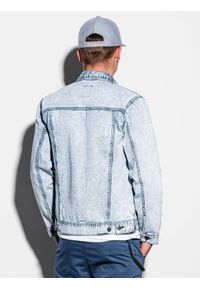 Ombre Clothing - Kurtka męska jeansowa C441 - jasny jeans - XXL. Okazja: na co dzień. Materiał: jeans. Styl: casual, klasyczny #3