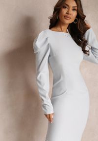 Renee - Niebieska Sukienka Taliowana z Bufiastym Rękawem Adarei. Kolor: niebieski. Styl: elegancki. Długość: midi #4