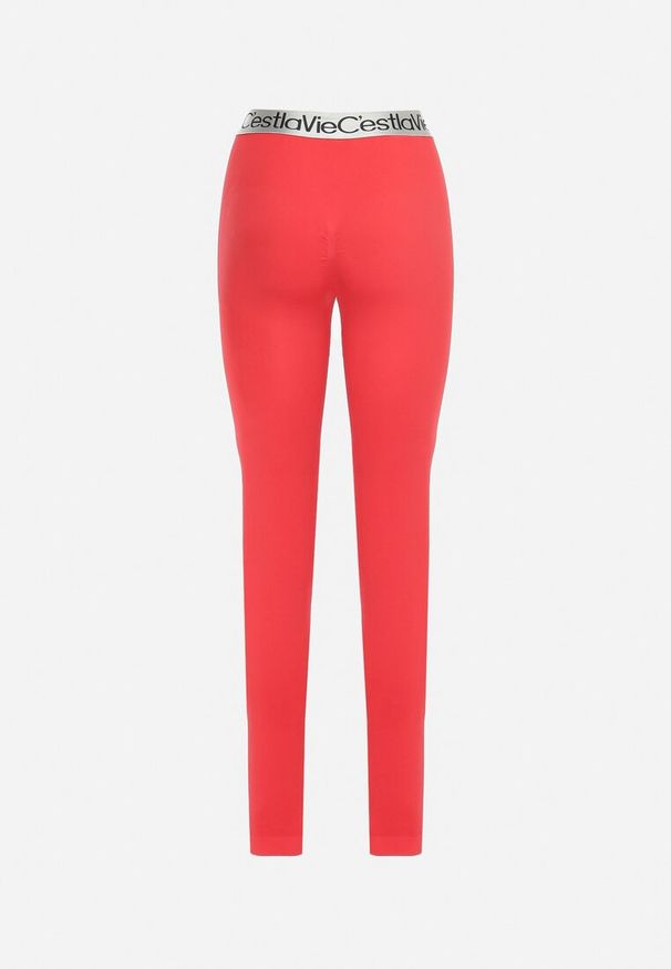 Born2be - Czerwone Elastyczne Legginsy z Szeroką Gumą w Pasie Rindama. Kolor: czerwony. Materiał: guma. Styl: sportowy