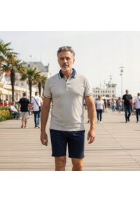 Męska Koszulka Polo - Pako Jeans - Beżowa, Drobny Wzorek. Okazja: na co dzień. Typ kołnierza: polo. Kolor: wielokolorowy, brązowy, beżowy. Materiał: bawełna. Styl: casual #4