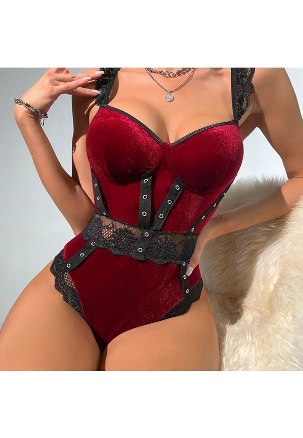 Intica - Body welurowe z koronkowym wykończeniem na specjalne okazje Graciete. Kolor: wielokolorowy. Materiał: welur, koronka. Wzór: koronka