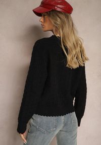Renee - Czarny Kardigan w Stylu Oversize z Guzikami i Ozdobnymi Tłoczeniami Palabia. Kolor: czarny. Sezon: zima #5