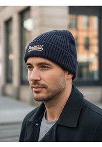 Sinsay - Czapka beanie z wiskozą - granatowy. Kolor: niebieski. Materiał: wiskoza
