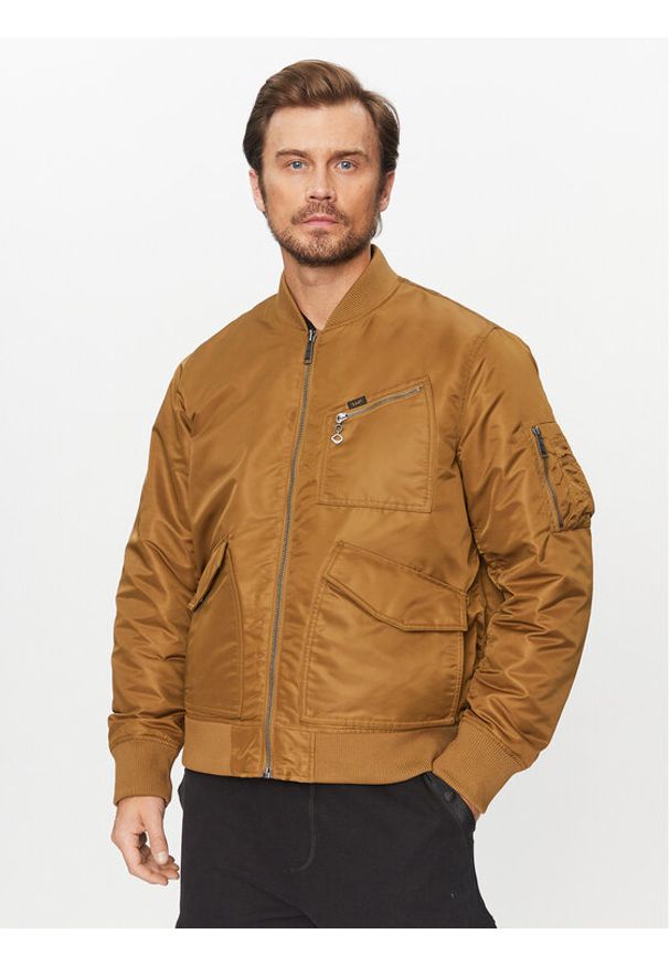 Lee Kurtka bomber 112341653 Brązowy Regular Fit. Kolor: brązowy. Materiał: bawełna