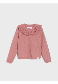 Sinsay - Sweter ażurowy z ozdobną falbaną - begonia. Wzór: ażurowy