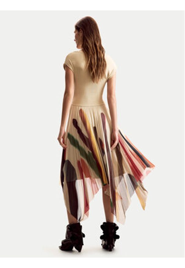 Desigual Sukienka codzienna Brushes Lacroix 26SWVK39 Beżowy Regular Fit. Okazja: na co dzień. Kolor: beżowy. Materiał: syntetyk. Typ sukienki: proste. Styl: casual