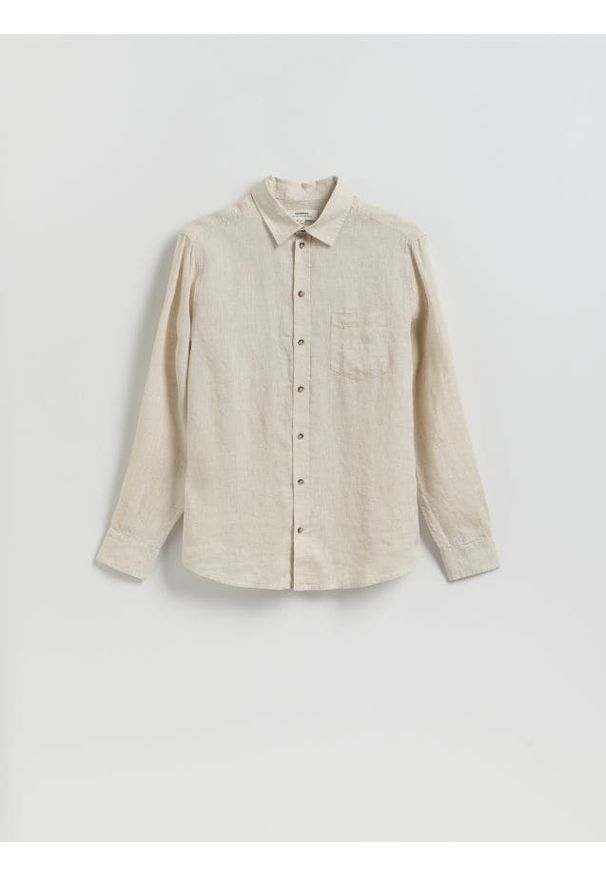 Reserved - Lniana koszula regular fit - beżowy. Kolor: beżowy. Materiał: len