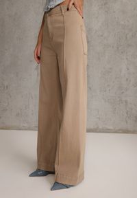 Renee - Beżowe Bawełniane Jeansy High Waist Wide Leg z Pionowymi Przeszyciami Ethemithea. Stan: podwyższony. Kolor: beżowy. Styl: rockowy #2