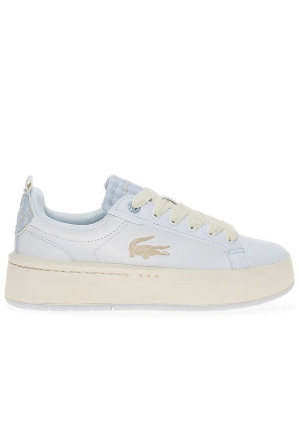 Buty Lacoste Carnaby Plat 223 2 SFA 746SFA0033-1T5 - białe. Okazja: na co dzień. Zapięcie: sznurówki. Kolor: biały. Materiał: guma, skóra. Szerokość cholewki: normalna. Wzór: aplikacja. Obcas: na platformie