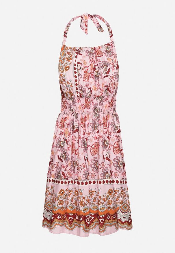 Born2be - Różowa Rozkloszowana Sukienka z Wiskozą z Wiązaniem na Karku Aralune. Okazja: na co dzień, na imprezę. Kolor: różowy. Materiał: wiskoza. Typ sukienki: rozkloszowane, proste. Styl: klasyczny, casual, elegancki