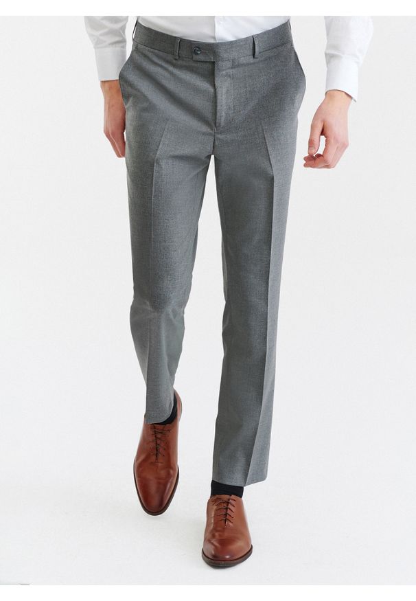 Pako Lorente - PAKO LORENTE – Szare gładkie spodnie garniturowe. Kolor: szary. Materiał: poliester, wiskoza, elastan. Wzór: gładki