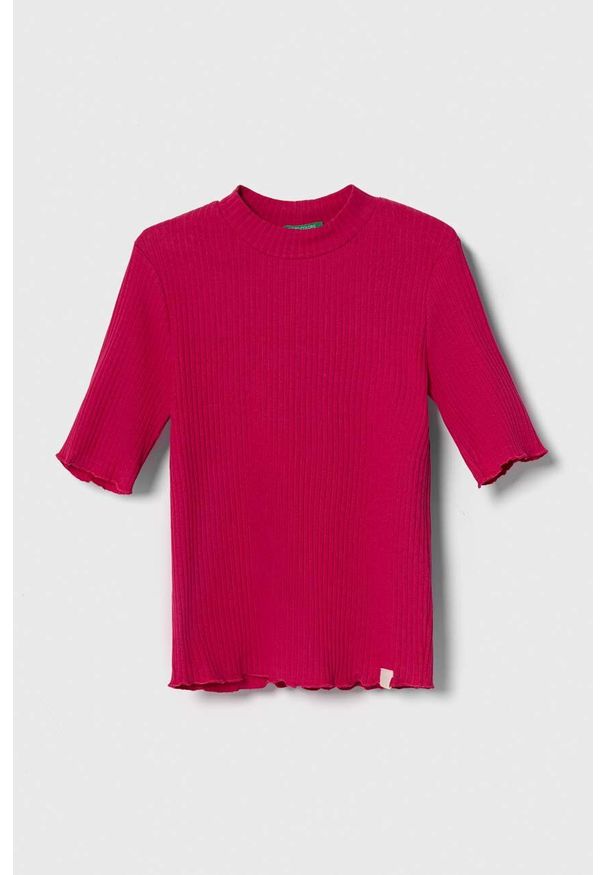 United Colors of Benetton t-shirt dziecięcy kolor różowy. Kolor: różowy. Materiał: dzianina. Styl: klasyczny