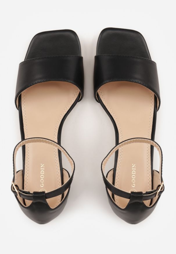 Renee - Czarne Eleganckie Sandały na Słupkowym Obcasie z Paskiem Wokół Kostki Aebella. Zapięcie: pasek. Kolor: czarny. Materiał: satyna. Obcas: na obcasie. Styl: elegancki. Wysokość obcasa: średni