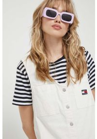 Tommy Jeans sukienka sztruksowa kolor biały mini prosta. Kolor: biały. Materiał: sztruks. Typ sukienki: proste. Długość: mini #4