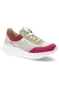 Różowe Sneakersy Armodo Obuwie Damskie Premium. Okazja: na co dzień. Zapięcie: sznurówki. Kolor: różowy. Materiał: skóra, jeans. Szerokość cholewki: normalna. Wzór: aplikacja