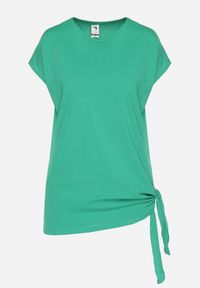 Born2be - Zielony Bawełniany T-shirt z Wiązaniem Falmio. Okazja: na co dzień. Kolor: zielony. Materiał: bawełna. Styl: klasyczny, elegancki, casual #7