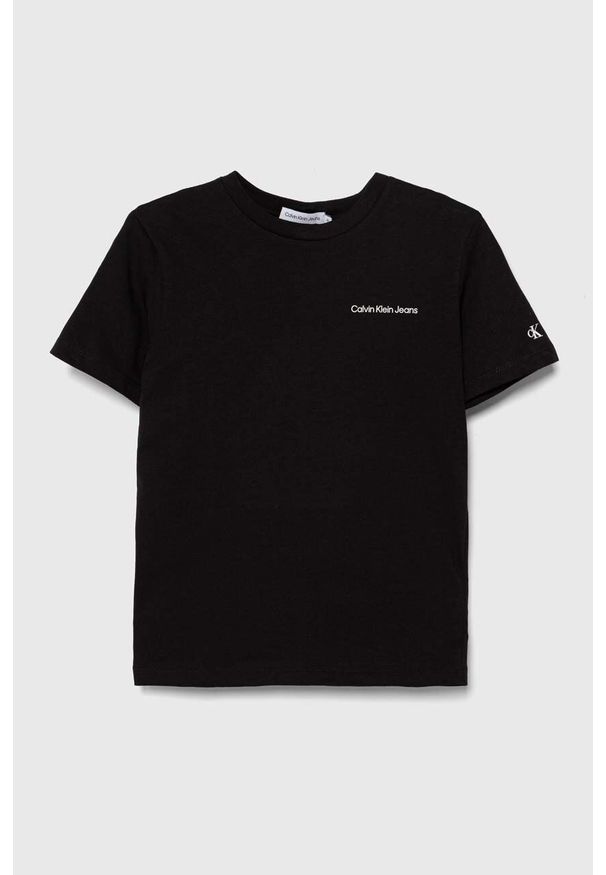 Calvin Klein Jeans t-shirt bawełniany dziecięcy kolor czarny z nadrukiem. Kolor: czarny. Materiał: bawełna. Wzór: nadruk. Styl: klasyczny