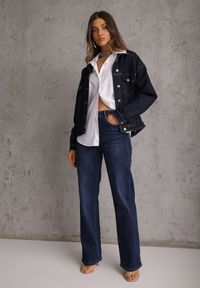 Renee - Granatowa Oversizowa Kurtka Jeansowa z Bawełną Vimaloras. Kolor: niebieski. Materiał: bawełna, jeans #5