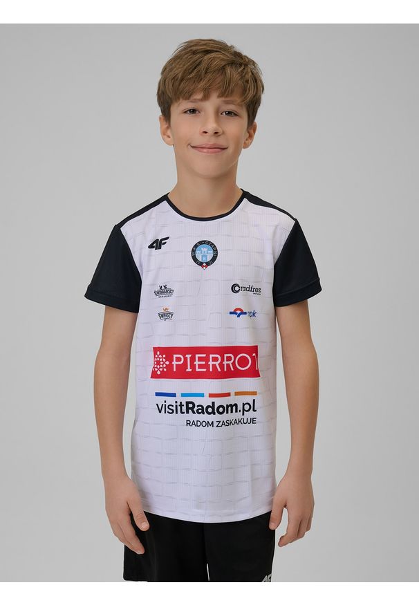4f - 4F Koszulka meczowa replika domowa z sezonu 2025/26 dziecięca 4F x WKS Czarni Radom - biała 158/164 (12-14 lat). Okazja: do domu. Kolor: biały. Materiał: dzianina, materiał. Wzór: kolorowy, nadruk. Sezon: lato. Styl: młodzieżowy, sportowy