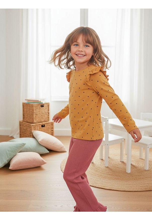 Sinsay - Bawełniana koszulka z falbanami - żółty. Kolor: żółty. Materiał: bawełna