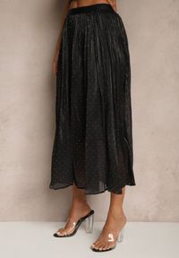 Renee - Czarna Spódnica o Rozkloszowanym Kroju z Ozdobnymi Cyrkoniami Folaressa. Okazja: na co dzień. Kolor: czarny. Wzór: aplikacja. Styl: elegancki, casual #3