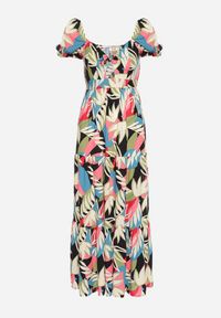 Born2be - Beżowo-Czarna Wiskozowa Sukienka w Kwiaty z Wiązaniem przy Dekolcie i Falbanką Meviera. Okazja: na co dzień, na randkę, na spacer. Kolor: czarny. Materiał: wiskoza. Wzór: kwiaty. Sezon: lato. Styl: casual #5