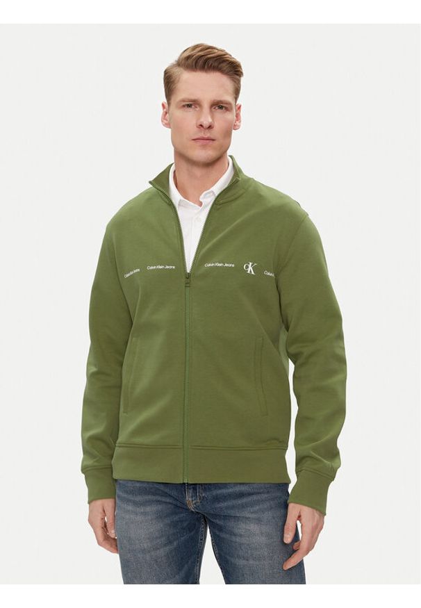 Calvin Klein Jeans Bluza Logo Repeat J30J325493 Zielony Regular Fit. Kolor: zielony. Materiał: bawełna, syntetyk